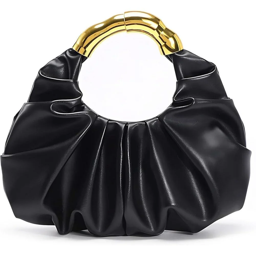 Women's Black Polyurethane Buckle Elegant Stylish Designer Party Wedding Clutch